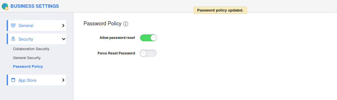 Enabled Password reset Enabled Password reset
